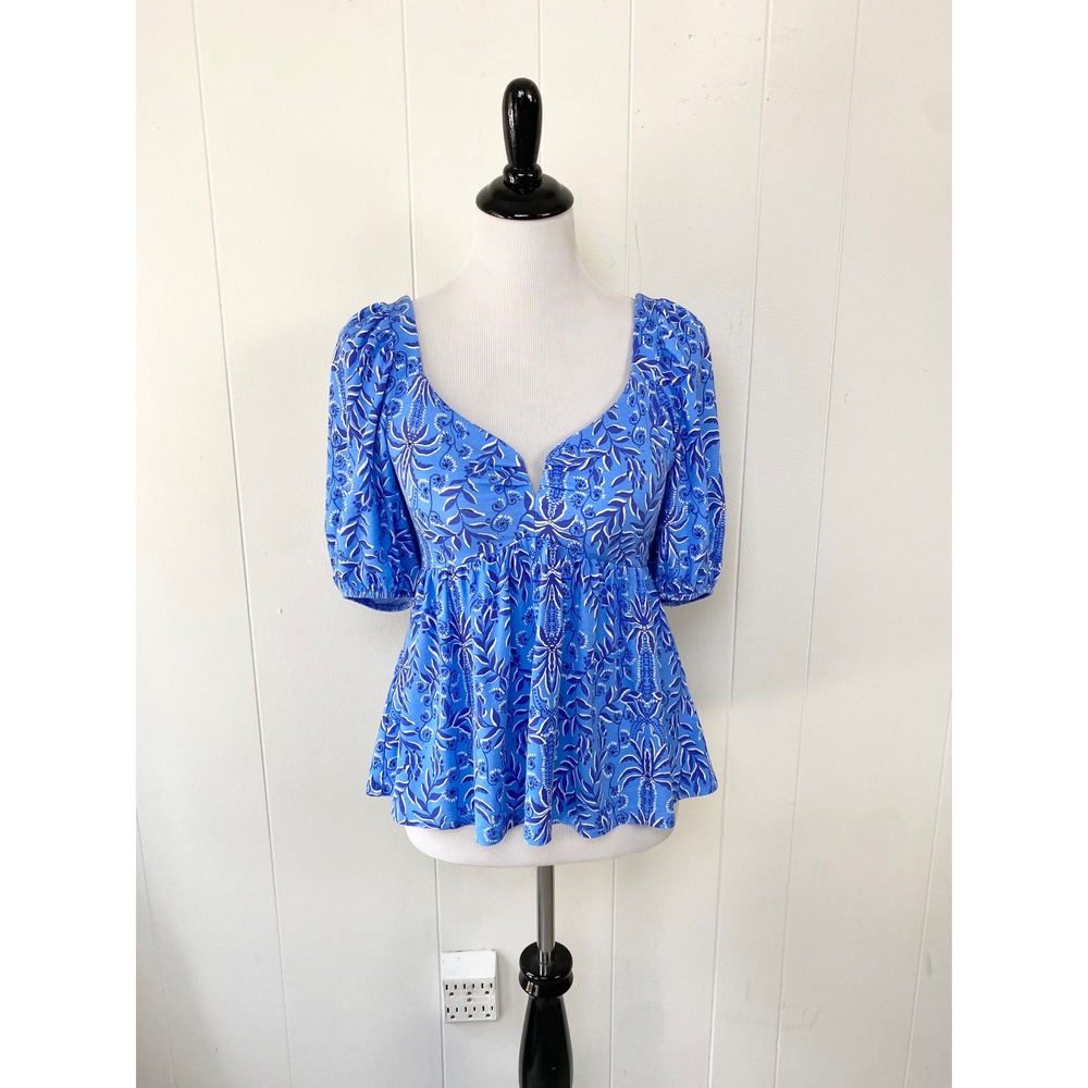 Lilly Pulitzer Abaco Blue Have It Both Rays Floriana Pullover Top Size S # 13448